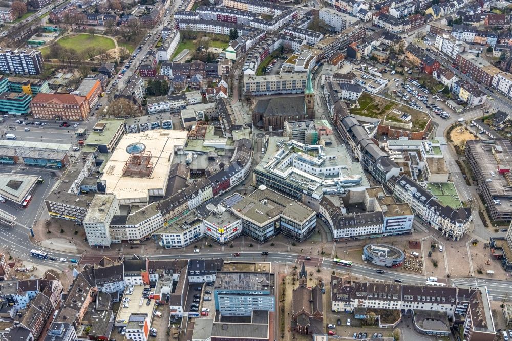 Bottrop from above - Building of the shopping center Hansa-Center in Bottrop at Ruhrgebiet in the state North Rhine-Westphalia, Germany