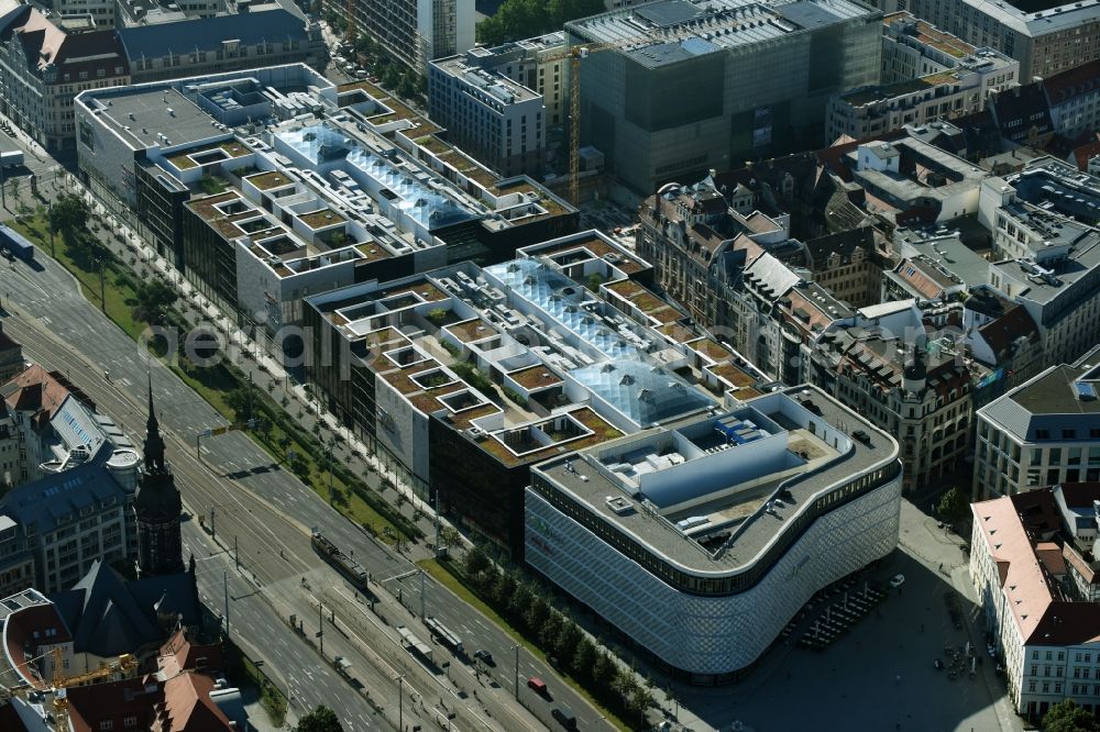 Leipzig from above - Building of the shopping center Hoefe on Bruehl in the district Mitte in Leipzig in the state Saxony, Germany