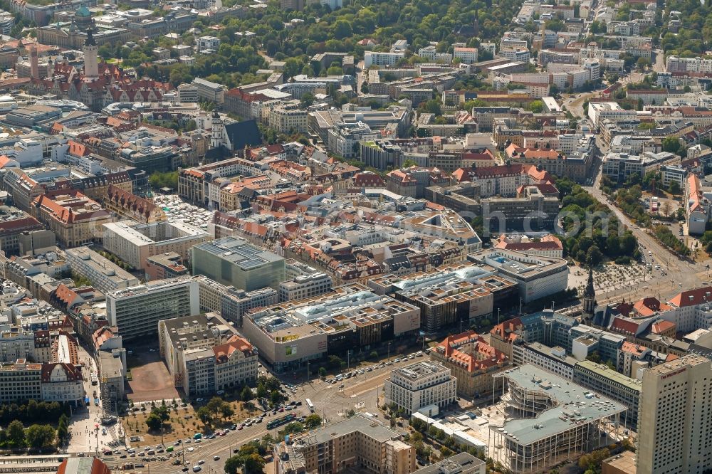 Aerial image Leipzig - Building of the shopping center Hoefe on Bruehl in the district Mitte in Leipzig in the state Saxony, Germany