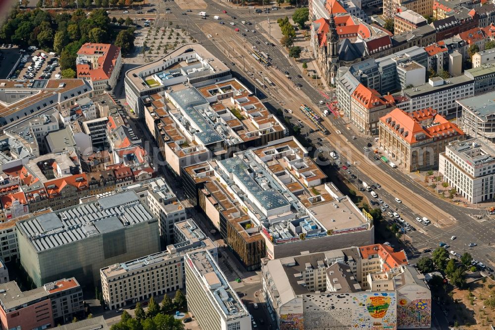 Leipzig from above - Building of the shopping center Hoefe on Bruehl in the district Mitte in Leipzig in the state Saxony, Germany