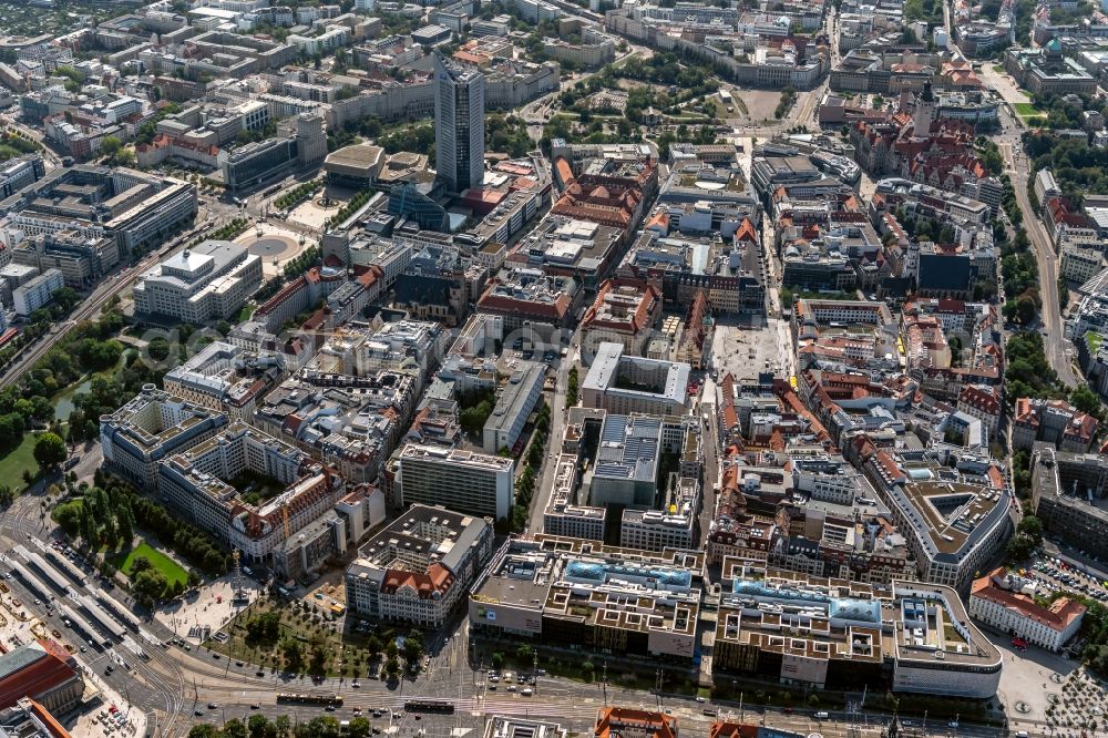 Leipzig from above - Building of the shopping center Hoefe on Bruehl in the district Mitte in Leipzig in the state Saxony, Germany