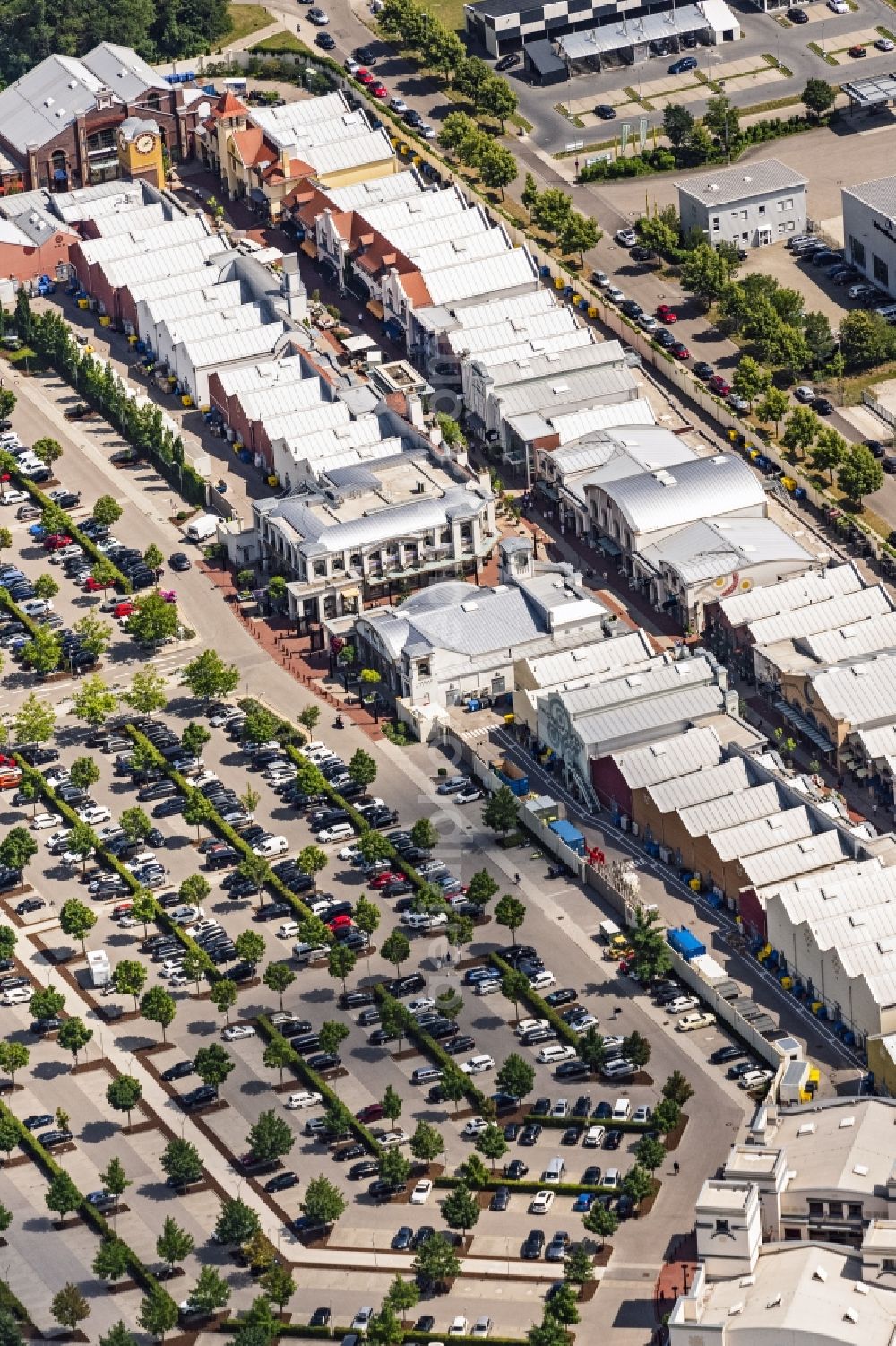 Ingolstadt from above - Building of the shopping center Ingolstadt Village in Ingolstadt in the state Bavaria, Germany