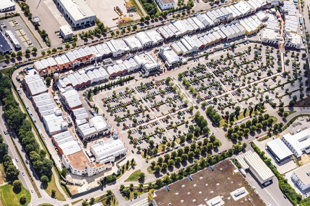 Aerial image Ingolstadt - Building of the shopping center Ingolstadt Village in Ingolstadt in the state Bavaria, Germany