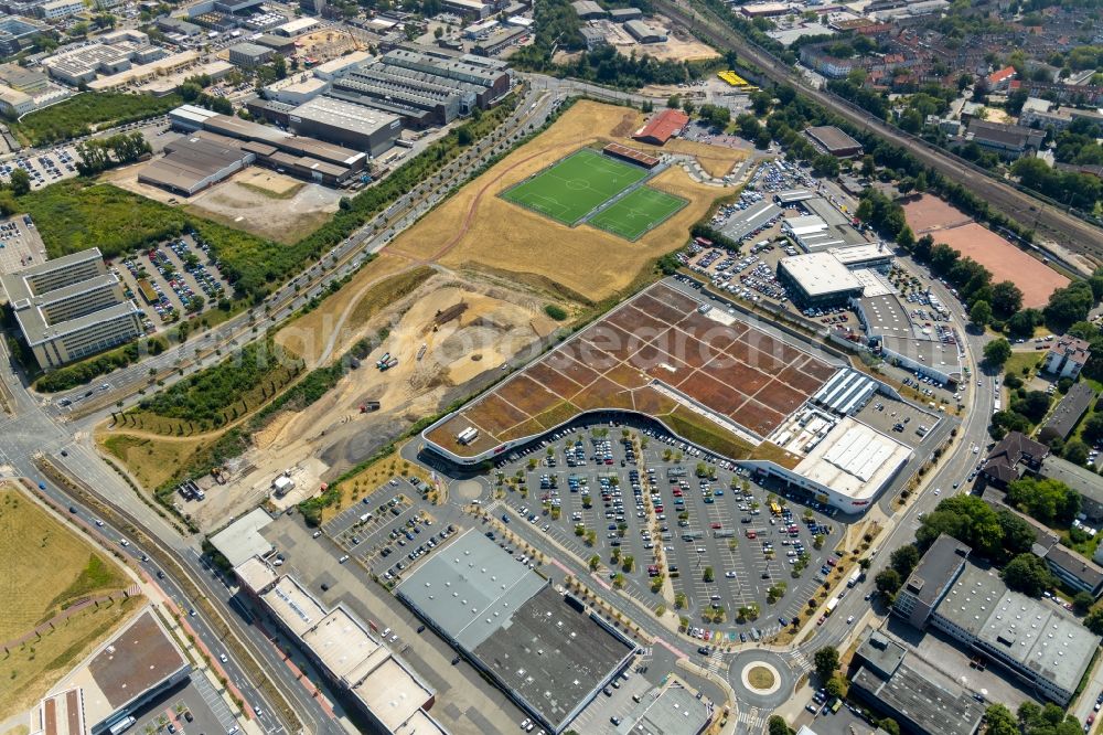 Essen from above - Building of the shopping center Kronenberg Center on Haedenkampstrasse in Essen in the state North Rhine-Westphalia, Germany