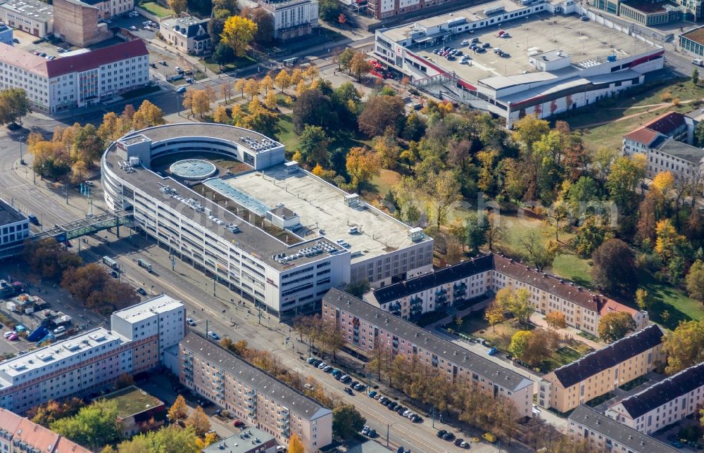 Frankfurt (Oder) from above - Building of the shopping center Lenne-Passagen on Platz of Republik - Karl-Marx-Strasse in Frankfurt (Oder) in the state Brandenburg, Germany