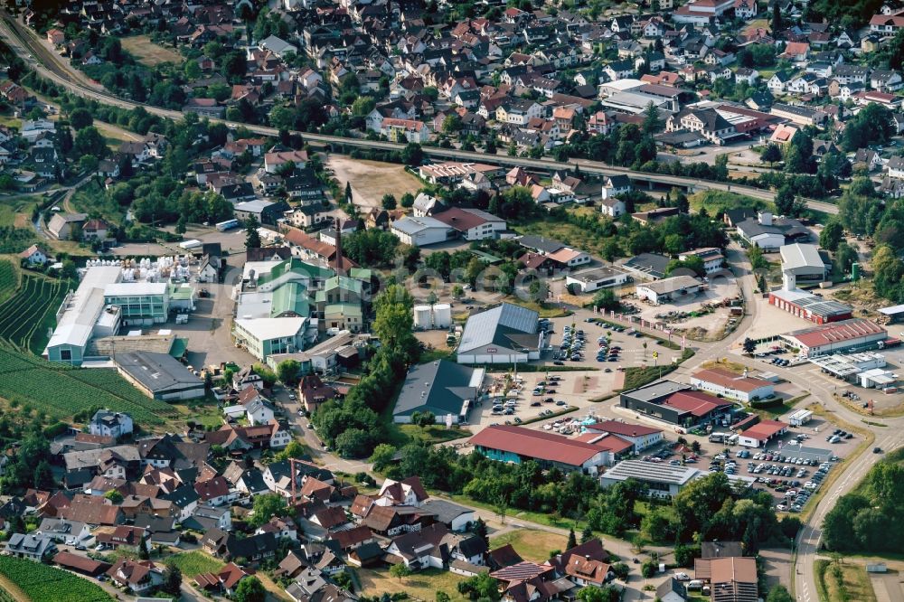 Kappelrodeck from above - Building of the shopping center Liedl and Rewe in Kappelrodeck in the state Baden-Wurttemberg, Germany