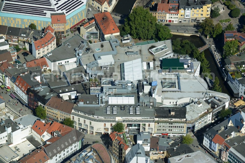 Osnabrück from the bird's eye view: Building of the shopping center L&T Markthalle along the Grossen Strasse in the district Innenstadt in Osnabrueck in the state Lower Saxony, Germany