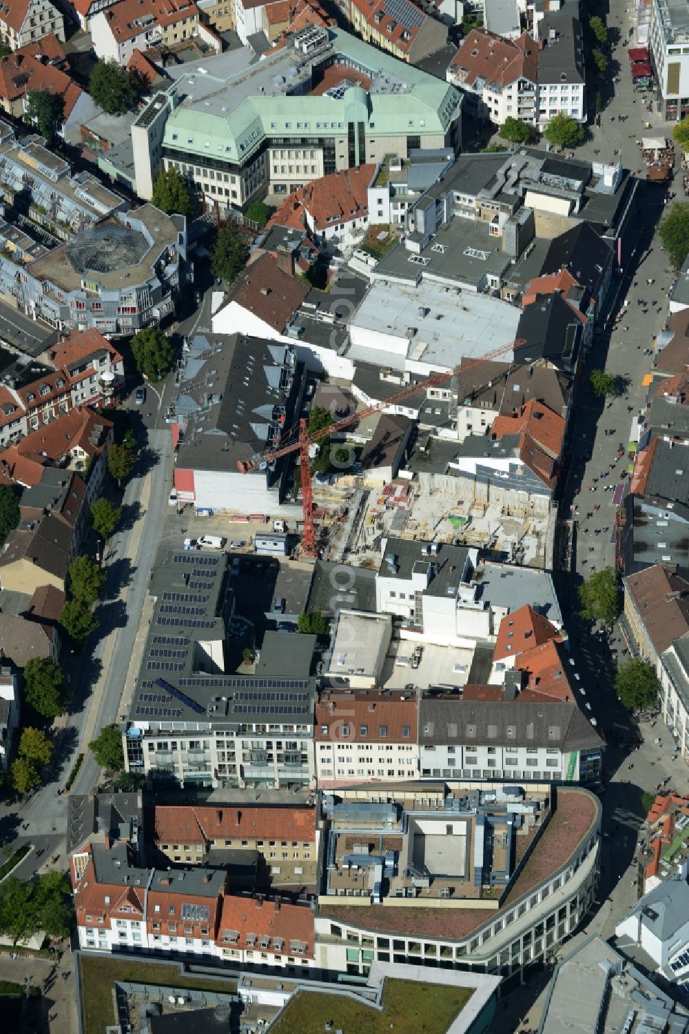 Osnabrück from above - Building of the shopping center L&T Markthalle along the Grossen Strasse in the district Innenstadt in Osnabrueck in the state Lower Saxony, Germany