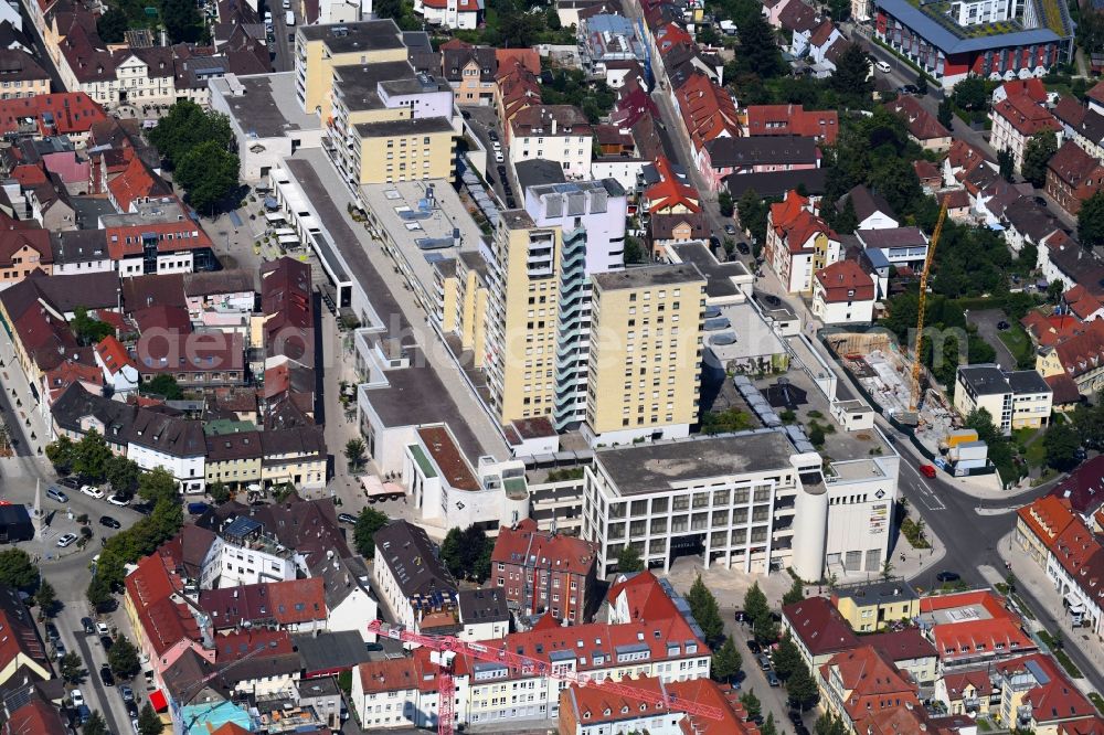 Ludwigsburg from above - Building of the shopping center Marstall in Ludwigsburg in the state Baden-Wurttemberg, Germany