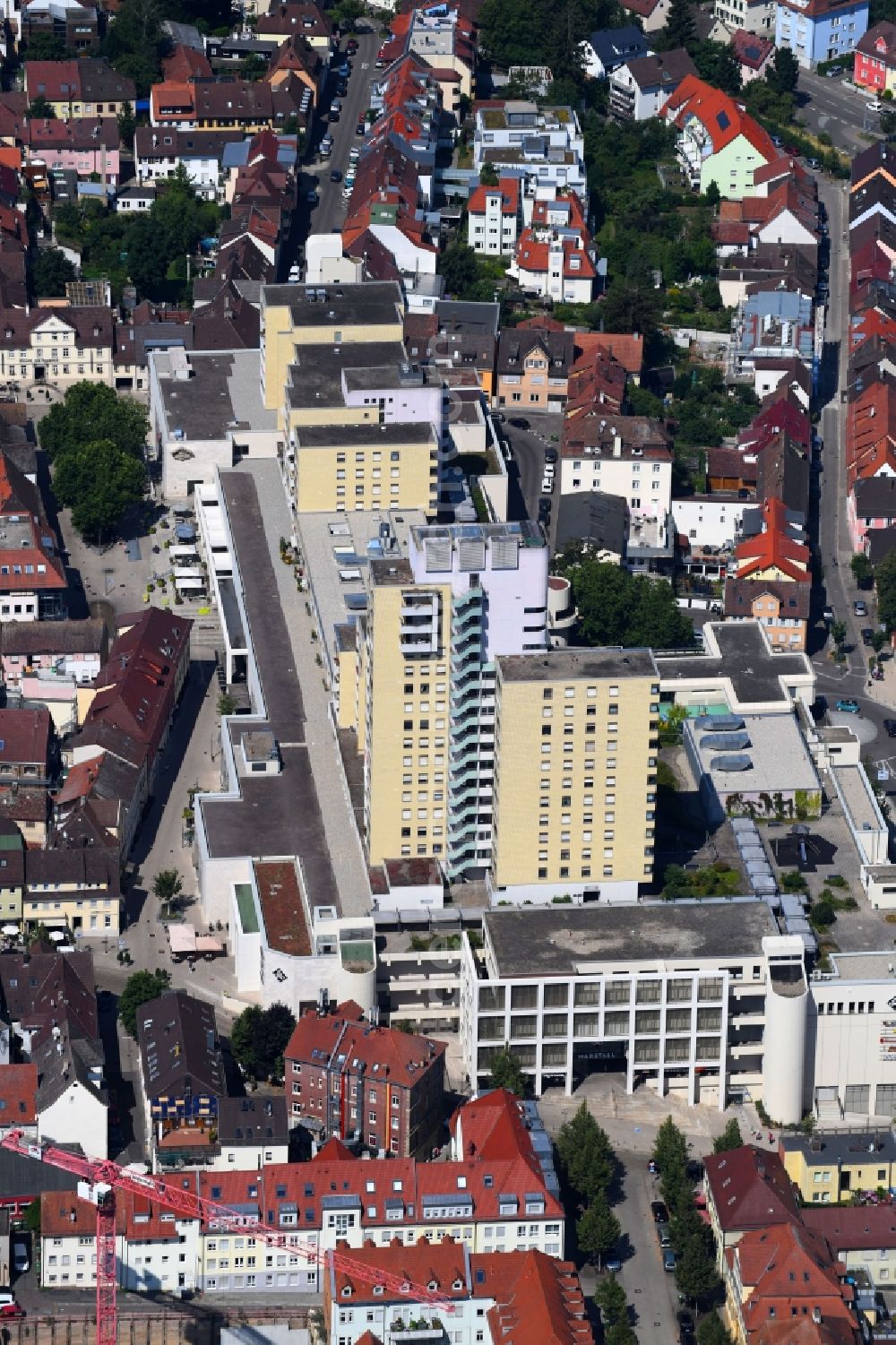 Ludwigsburg from the bird's eye view: Building of the shopping center Marstall in Ludwigsburg in the state Baden-Wurttemberg, Germany