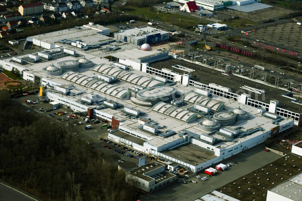 Leuna from the bird's eye view: Building of the shopping center Nova in Leuna in the state Saxony-Anhalt, Germany