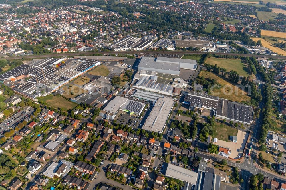 Ahlen from the bird's eye view: Building of the shopping center on Ostbredenstrasse in Ahlen in the state North Rhine-Westphalia, Germany