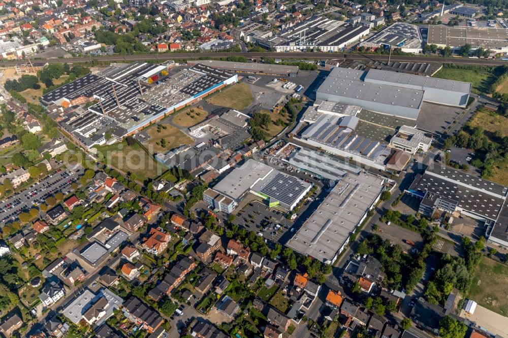 Ahlen from above - Building of the shopping center on Ostbredenstrasse in Ahlen in the state North Rhine-Westphalia, Germany