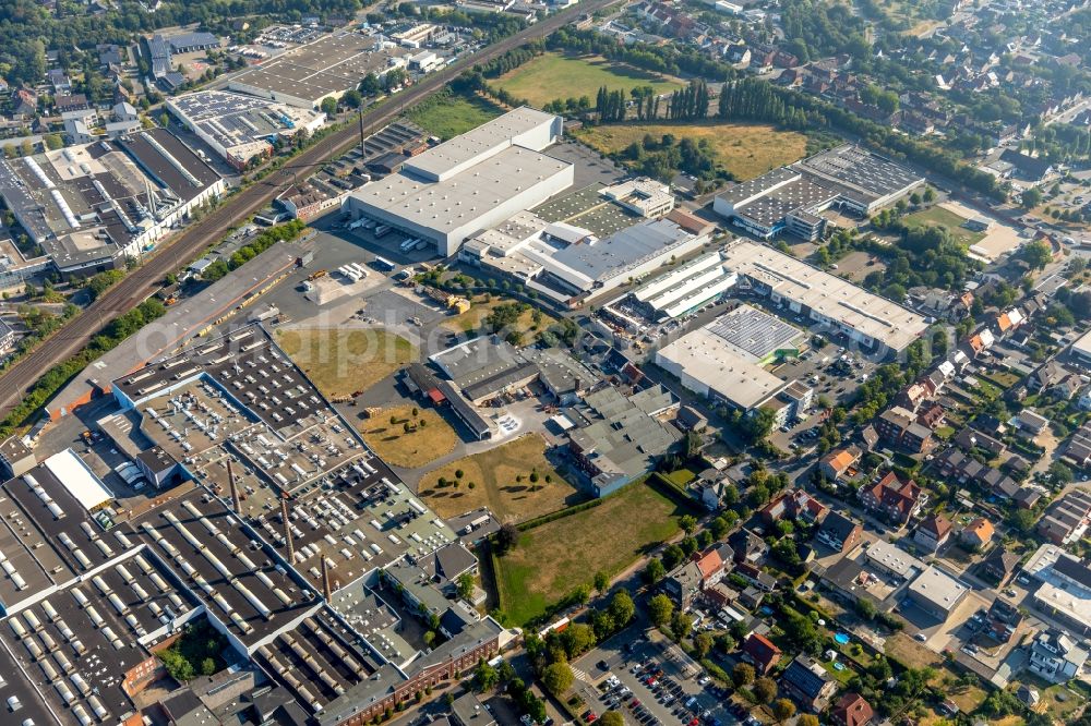 Ahlen from above - Building of the shopping center on Ostbredenstrasse in Ahlen in the state North Rhine-Westphalia, Germany