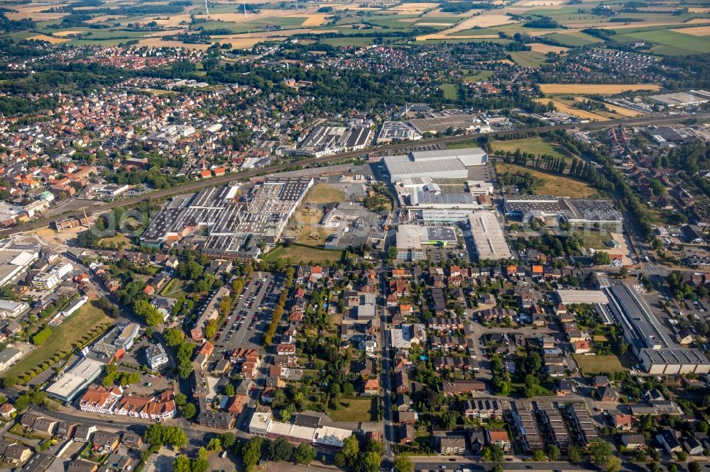 Ahlen from the bird's eye view: Building of the shopping center on Ostbredenstrasse in Ahlen in the state North Rhine-Westphalia, Germany