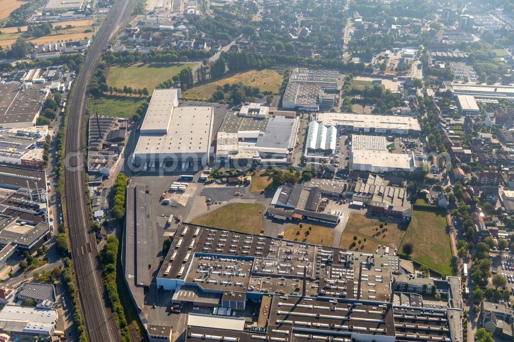 Ahlen from above - Building of the shopping center on Ostbredenstrasse in Ahlen in the state North Rhine-Westphalia, Germany