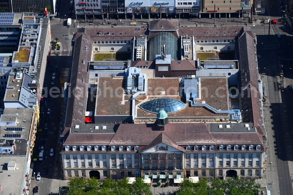 Aerial image Karlsruhe - Building of the shopping center Postgalerie on Kaiserstrasse in Karlsruhe in the state Baden-Wurttemberg, Germany