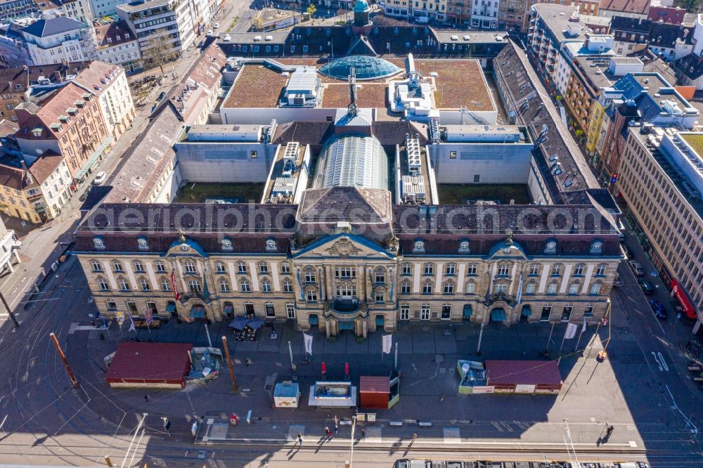 Aerial image Karlsruhe - Building of the shopping center Postgalerie on Kaiserstrasse in Karlsruhe in the state Baden-Wurttemberg, Germany