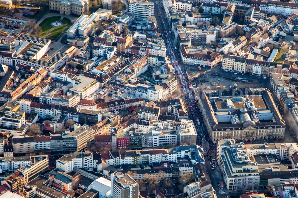 Aerial image Karlsruhe - Building of the shopping center Postgalerie on Kaiserstrasse in Karlsruhe in the state Baden-Wurttemberg, Germany