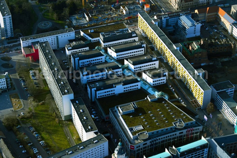 Dessau-Roßlau from above - Building of the shopping center Rathaus-Center Dessau on Kavalierstrasse in Dessau-Rosslau in the state Saxony-Anhalt, Germany