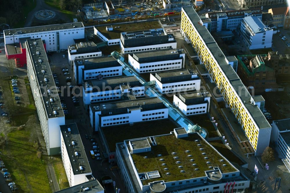 Dessau-Roßlau from the bird's eye view: Building of the shopping center Rathaus-Center Dessau on Kavalierstrasse in Dessau-Rosslau in the state Saxony-Anhalt, Germany