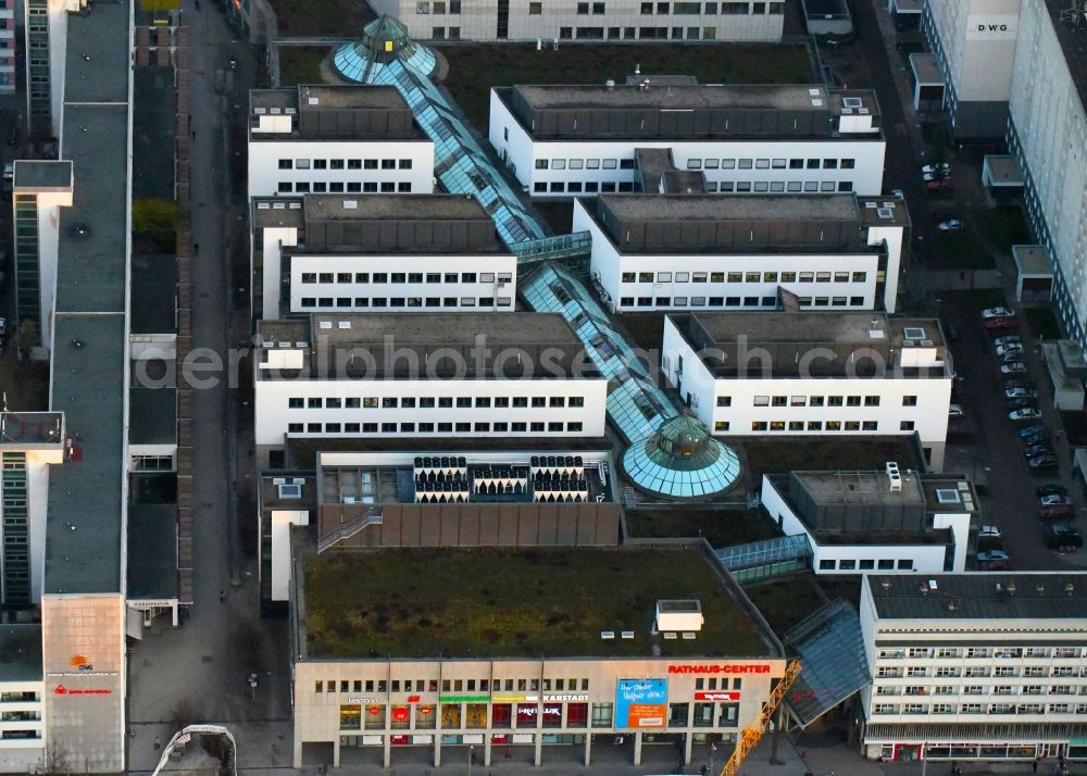 Dessau from above - Building of the shopping center Rathaus-Center Dessau on Kavalierstrasse in Dessau in the state Saxony-Anhalt, Germany