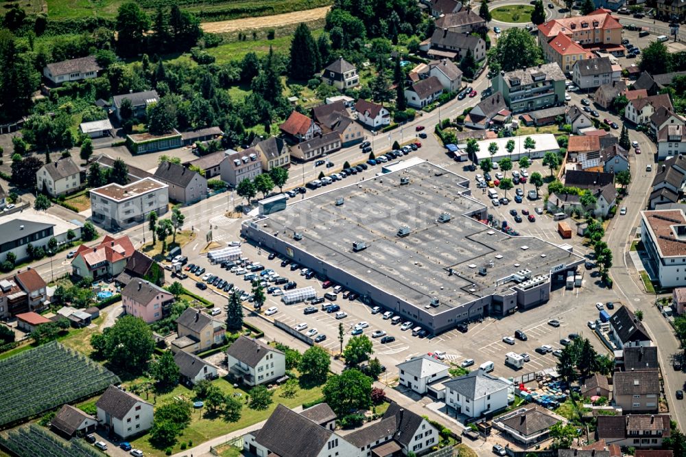 Lahr/Schwarzwald from above - Building of the shopping center Real Markt in Lahr/Schwarzwald in the state Baden-Wurttemberg, Germany