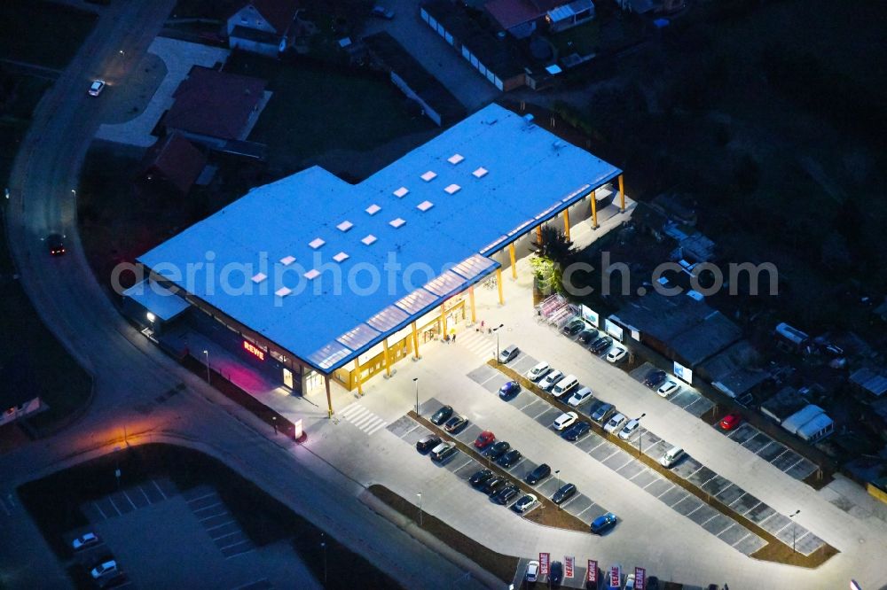 Aerial image Gardelegen - Building of the shopping center REWE - Markt and Nahversorgungszentrum in Gardelegen in the state Saxony-Anhalt, Germany