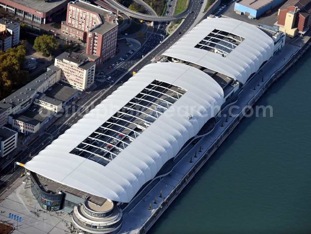 Aerial image Ludwigshafen am Rhein - Building of the shopping center Rhein-Galerie in Ludwigshafen am Rhein in the state Rhineland-Palatinate, Germany