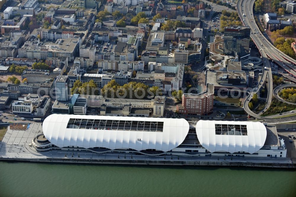 Aerial image Ludwigshafen am Rhein - Building of the shopping center Rhein-Galerie in Ludwigshafen am Rhein in the state Rhineland-Palatinate, Germany