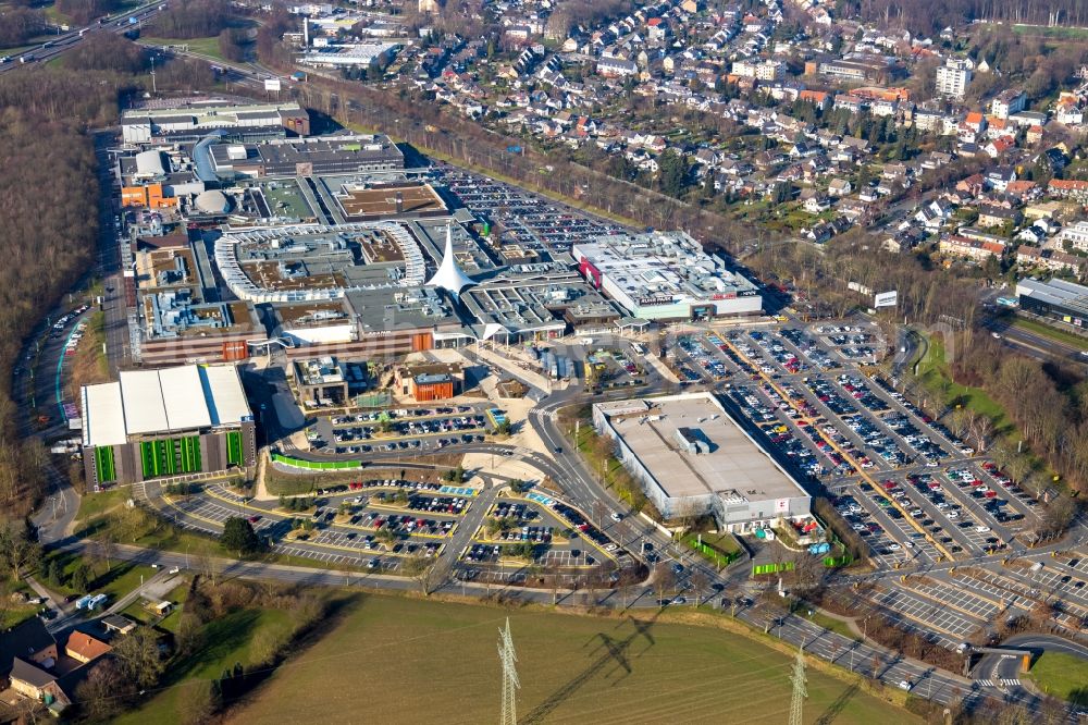 Bochum from above - Building of the shopping center Ruhr Park in the district Harpen in Bochum in the state North Rhine-Westphalia, Germany