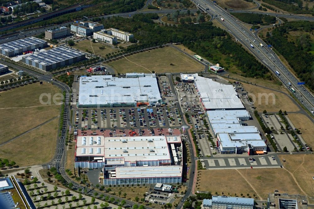 Leipzig from the bird's eye view: Building of the shopping center of Sachsenpark on Handelsstrasse in the district Seehausen in Leipzig in the state Saxony, Germany