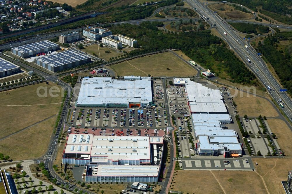 Aerial image Leipzig - Building of the shopping center of Sachsenpark on Handelsstrasse in the district Seehausen in Leipzig in the state Saxony, Germany