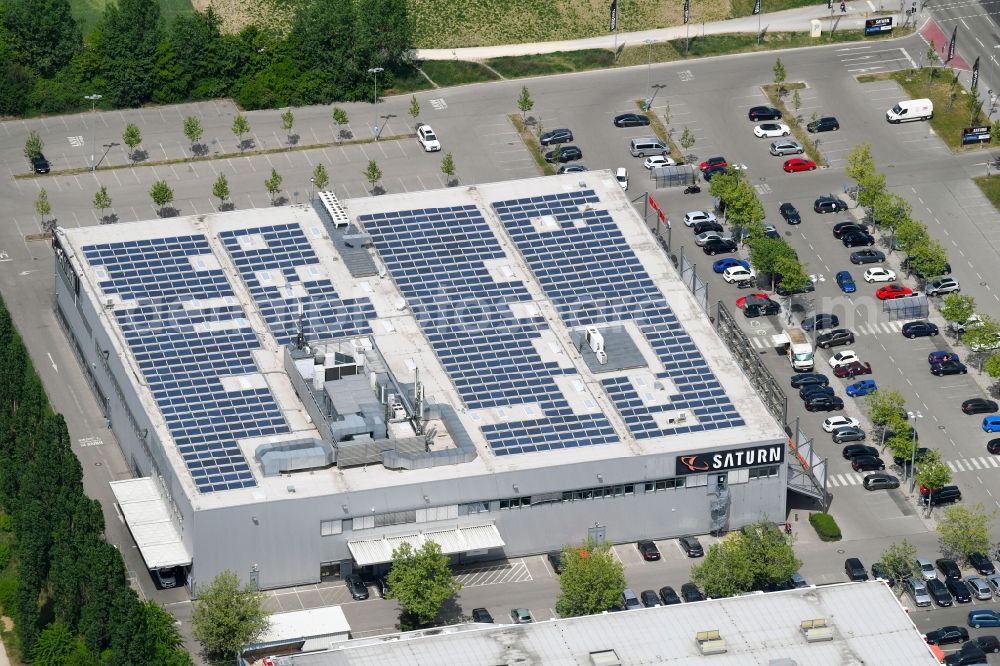 Ingolstadt from above - Building of the shopping center of Saturn online GmbH Am Westpark in Ingolstadt in the state Bavaria, Germany