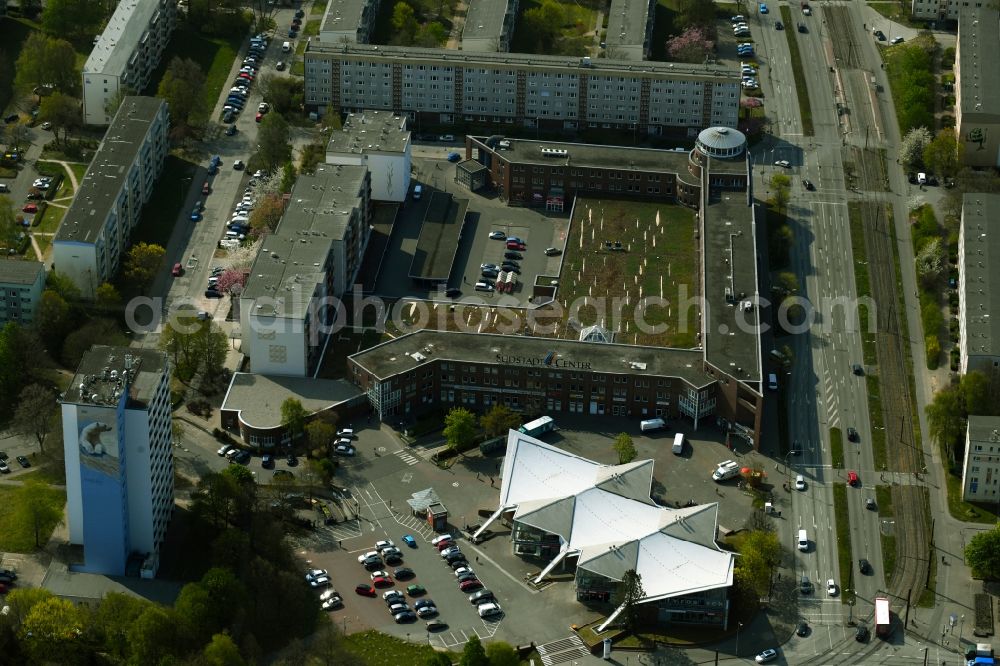 Rostock from the bird's eye view: Building of the shopping center Suedstadt Center on Nobelstrasse in Rostock in the state Mecklenburg - Western Pomerania, Germany