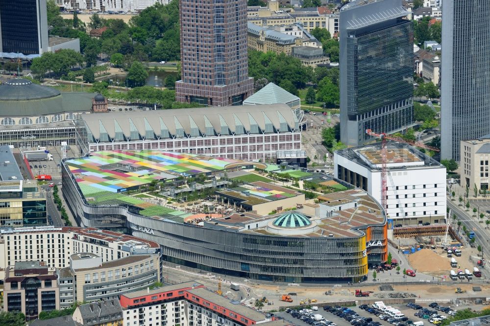 Frankfurt am Main from above - Building of the shopping center Skyline Plaza on Europa - Allee in the district Gallus in Frankfurt in the state Hesse, Germany