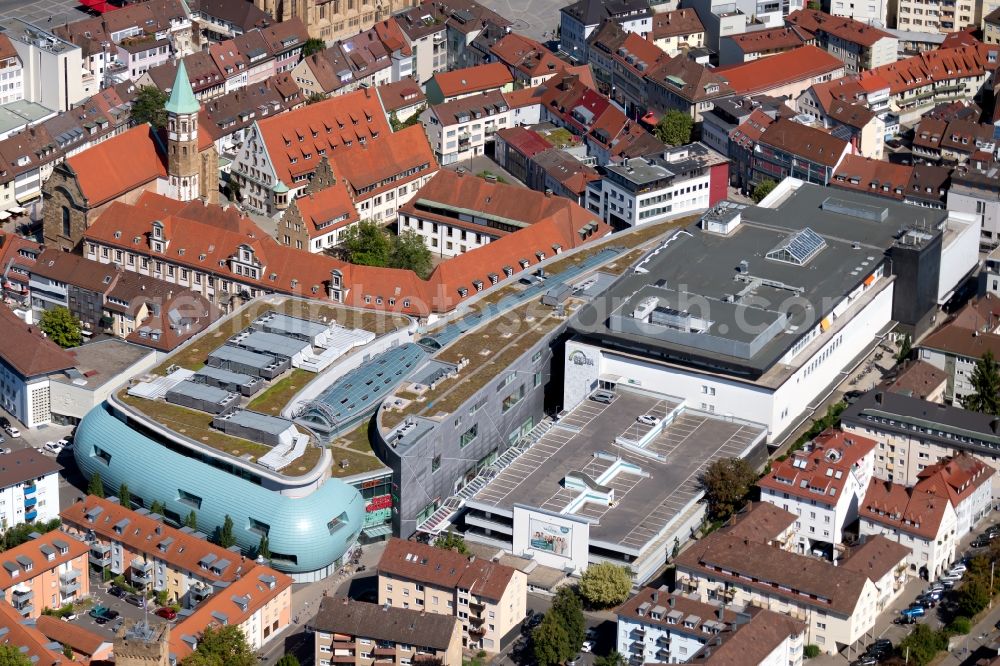 Heilbronn from the bird's eye view: Building of the shopping center Stadtgalerie Heilbronn on Deutschhofstrasse in Heilbronn in the state Baden-Wurttemberg, Germany