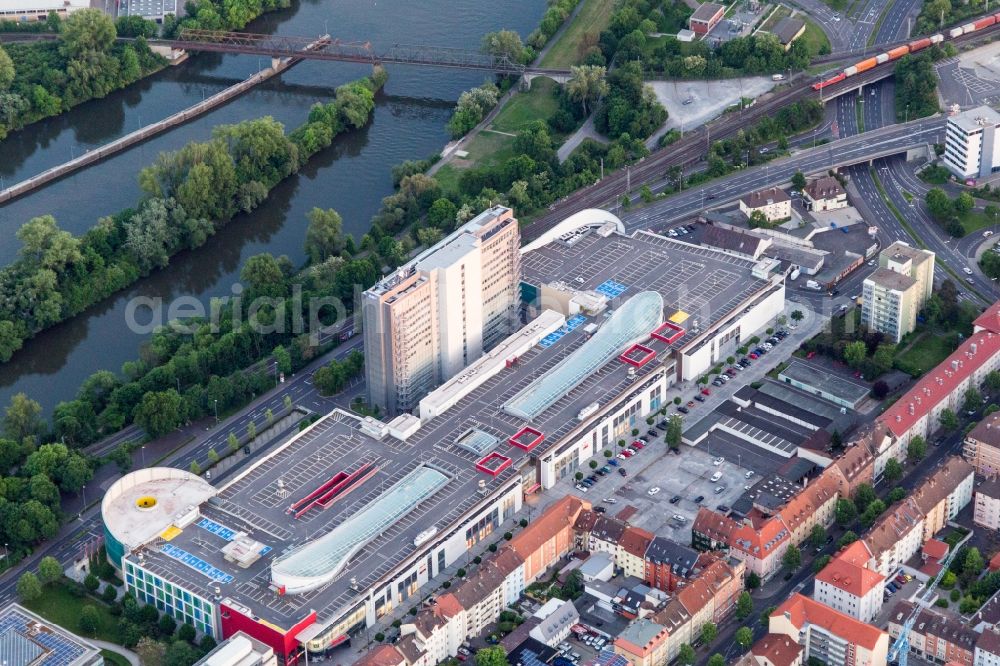 Schweinfurt from above - Building of the shopping center Stadtgalerie Schweinfurt and SKF Hochhaus in Schweinfurt in the state Bavaria, Germany