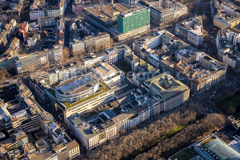 Düsseldorf from the bird's eye view: Building of the shopping center of stilwerk Duesseldorf on Gruenstrasse in Duesseldorf in the state North Rhine-Westphalia, Germany