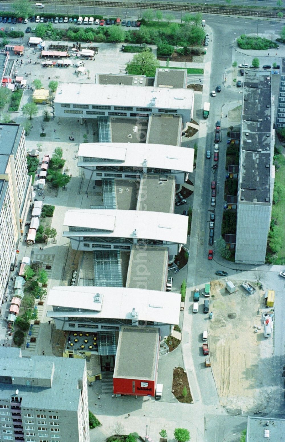 Berlin from above - Building of the shopping center TierparkCenter on Otto-Schmirgal-Strasse in the district Lichtenberg in Berlin, Germany