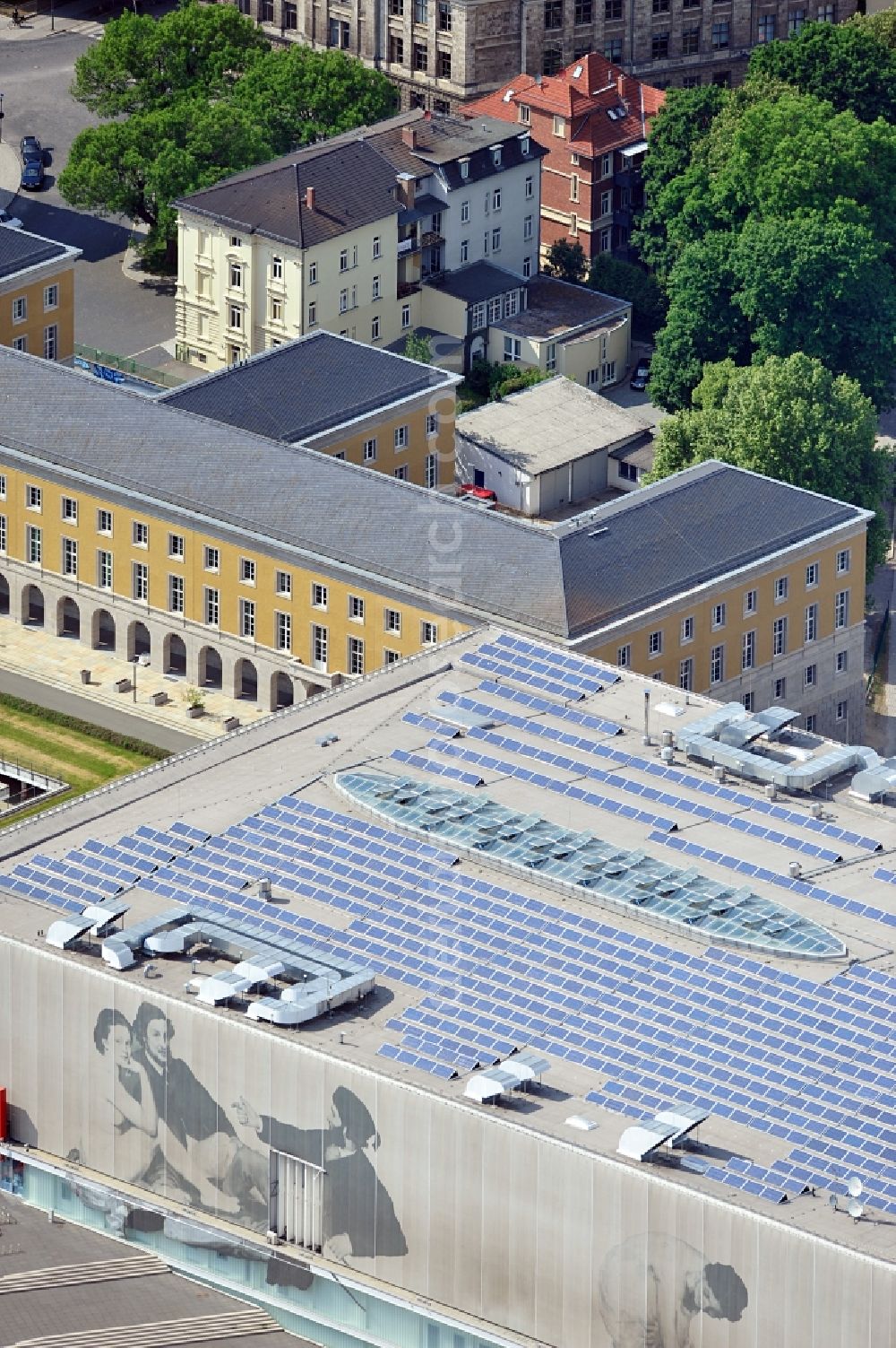 Weimar from the bird's eye view: Building of the shopping center Weimar Atrium on Friedensstrasse in Weimar in the state Thuringia, Germany