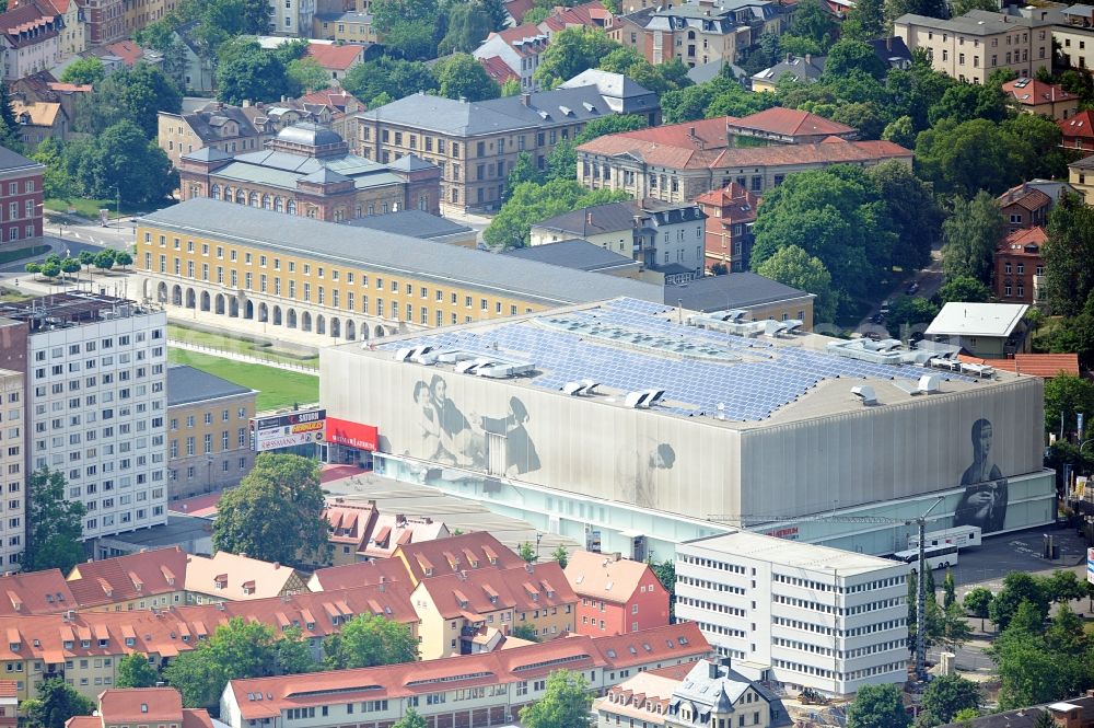 Weimar from above - Building of the shopping center Weimar Atrium on Friedensstrasse in Weimar in the state Thuringia, Germany