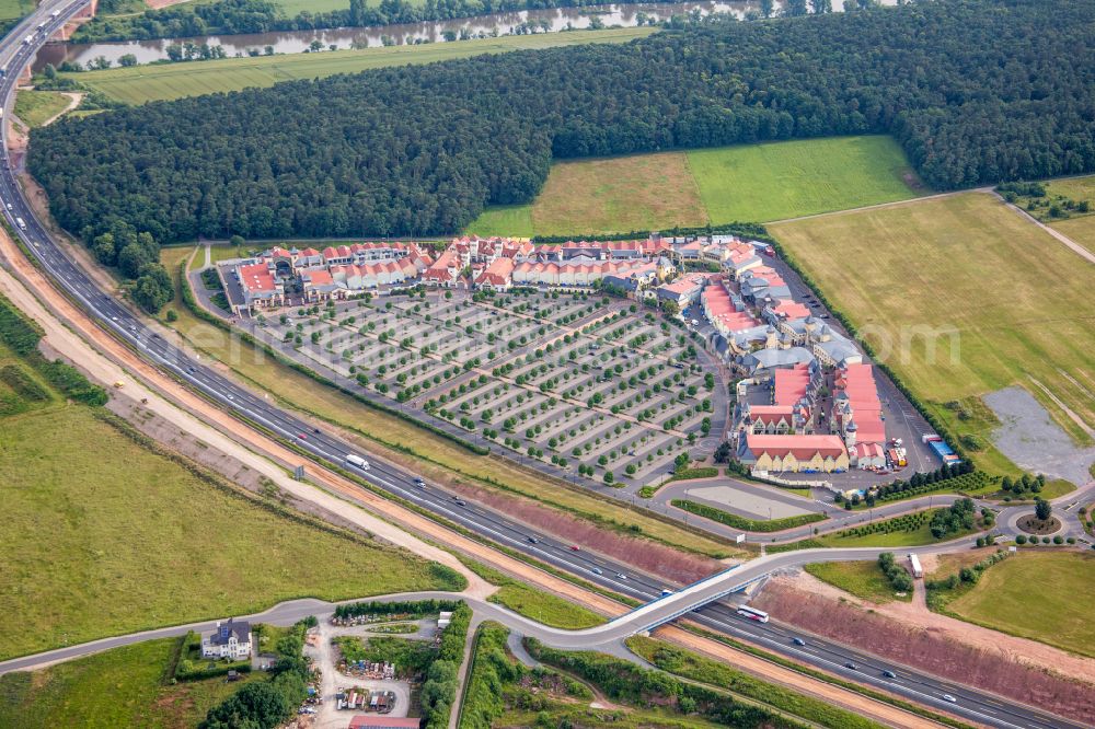 Aerial photograph Wertheim - Building of the shopping center Wertheim Village OUTLET in Wertheim in the state Baden-Wurttemberg, Germany