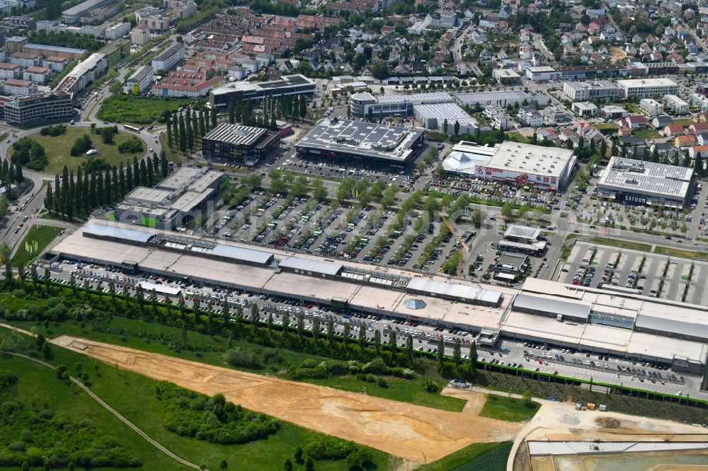 Ingolstadt from above - Building of the shopping center a??Westpark Einkaufszentruma?? in Ingolstadt in the state Bavaria, Germany