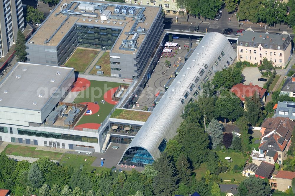 Berlin from above - Building of the shopping center Zehlendorfer Welle on Clayallee in the district Zehlendorf in Berlin, Germany