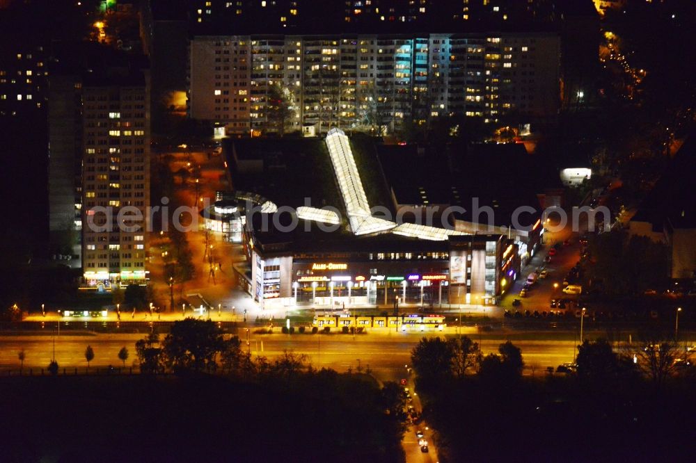 Aerial image Berlin - Night aerial view from the shopping center Allee-Center of ECE Project Management GmbH Landsberger Allee in Berlin