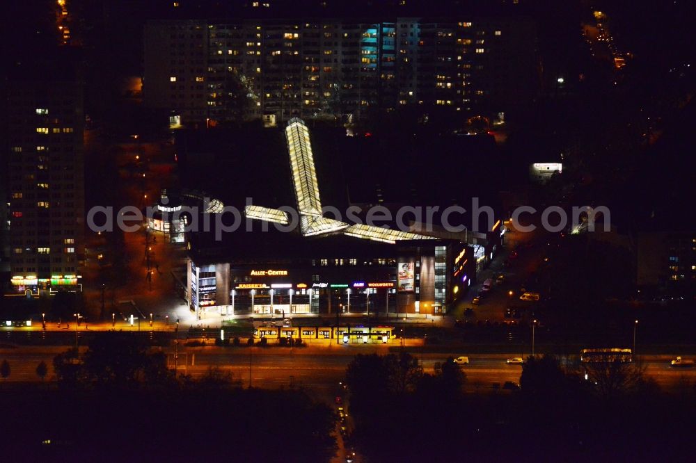 Aerial photograph Berlin - Night aerial view from the shopping center Allee-Center of ECE Project Management GmbH Landsberger Allee in Berlin