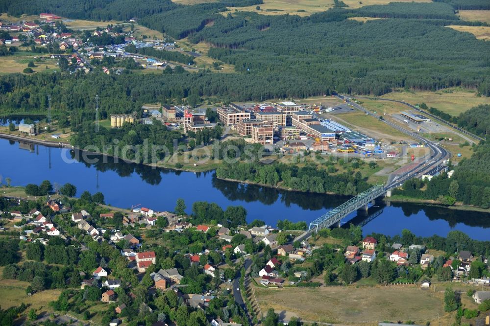 Hohenwutzen / Osinow Dolny Niede from above - Shopping center at Osinow Dolny in Poland West Pomeranian in the border area on the banks of the Oder in Brandenburg Hohenwutzen