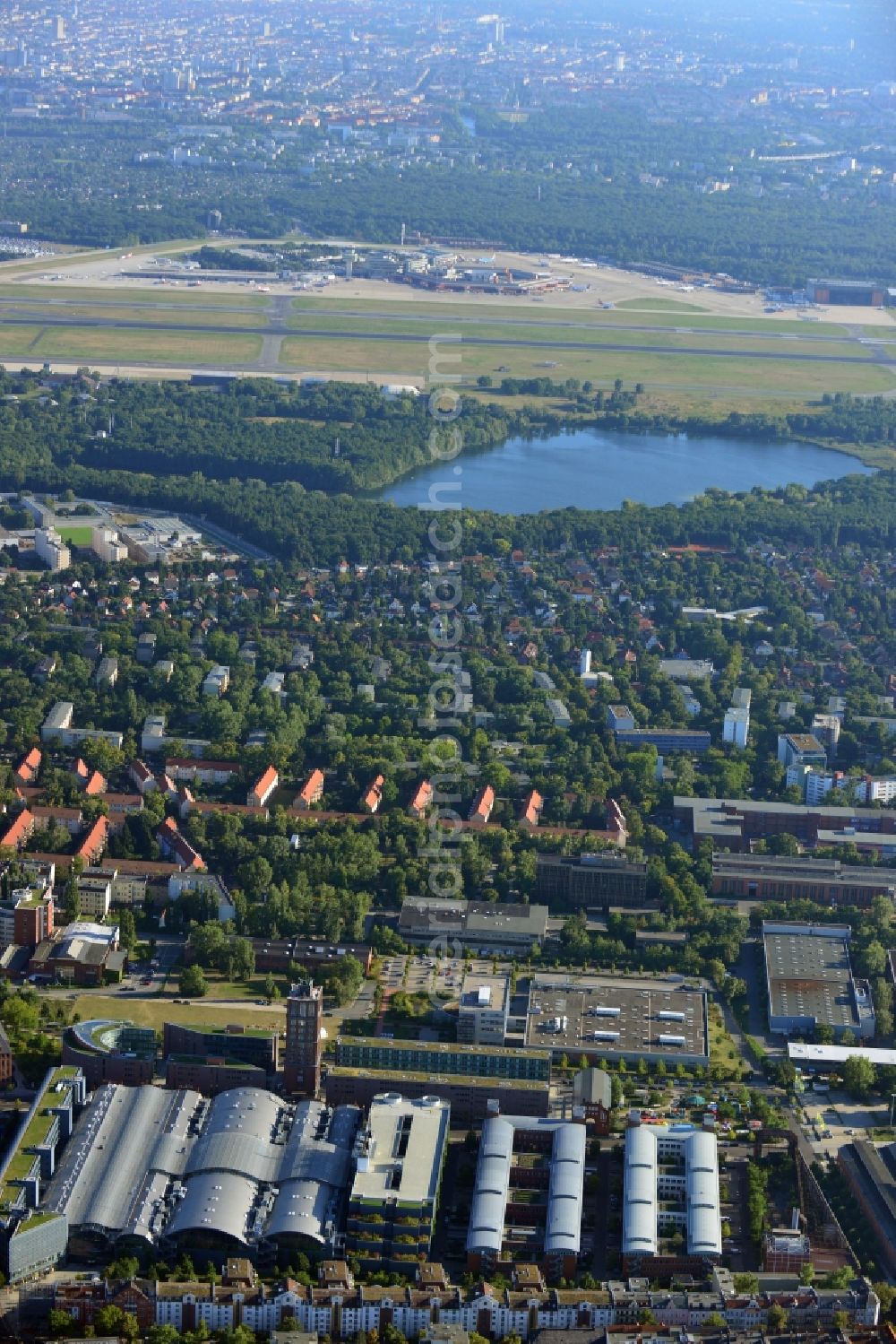 Berlin from the bird's eye view: View of the Borsig Tower, the first tower building in Berlin, and the Borsig Halls in the background in Berlin - Tegel