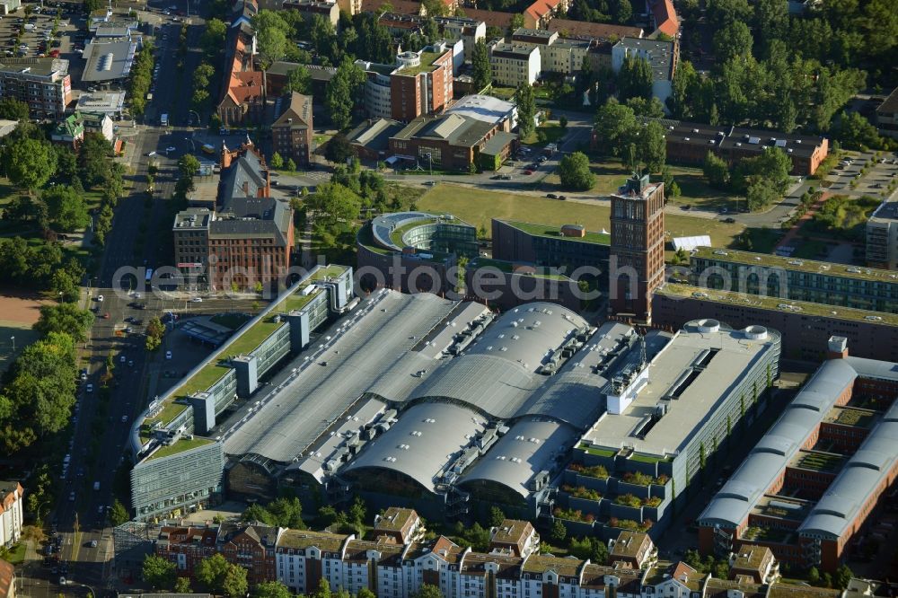 Aerial photograph Berlin - View of the Borsig Tower, the first tower building in Berlin, and the Borsig Halls in the background in Berlin - Tegel